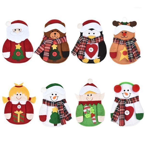 

christmas decorations cloth art knife and fork set/decoration for xmas dining table/christmas elder snowman elk doll cutlery set1