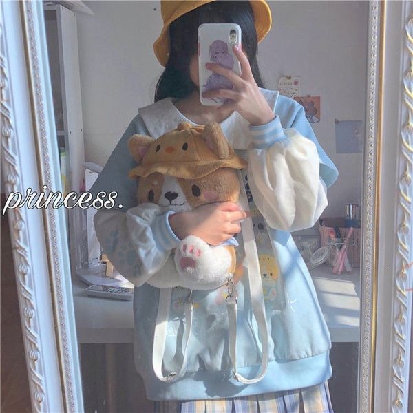 

2021 kawaii hoodie inverno moda bonito impresso manga longa emplumagem casuais mais veludo pulver feminino jq96, Black