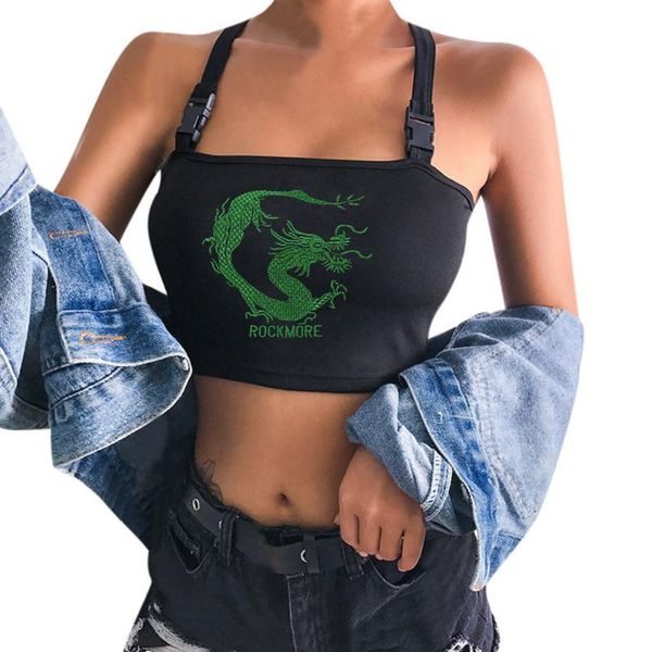 

women's tanks & camis fashion ladies camisole creative vest school bag buckle green dragon embroidery trendy outerwear jacket, White