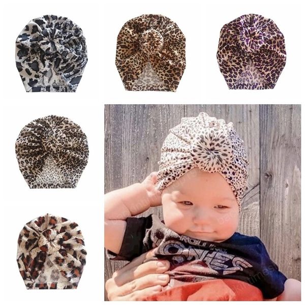 Leopardenmuster-Hut mit rundem Kugelknoten, für Neugeborene, Kleinkinder, Absicherungskappe, Turban, Haarschmuck für Babys, Foto-Requisiten