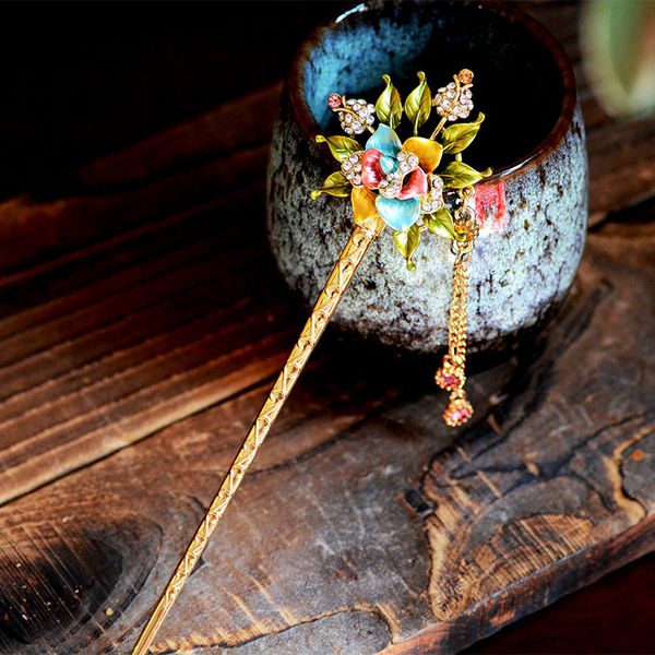 

factory wholesale hollow out flower national style palace step rocking plate handmade glaze hairpin hanfu headdress hea/rtsch/rome