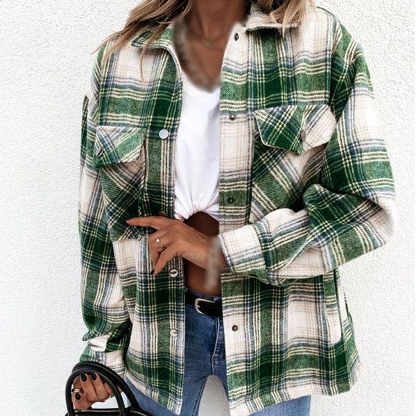 

vintage plaid women's shirt oversize long sleeve single breasted pockets female new fashion 2021 autumn casual ladies shirts, White