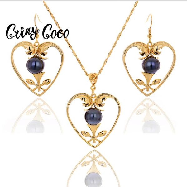 

earrings & necklace cring coco polynesian hawaiian gold plated jewelry pearl set wedding heart and eearring sets accessories for women 2021, Silver