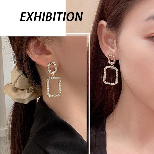 

dangle & chandelier korean women's earrings crystal drop for women geometric statement gold colour hanging fashion female jewelry, Silver