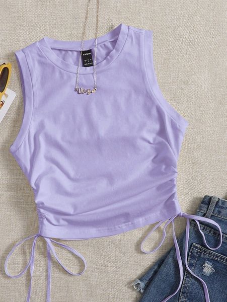 

drawstring ruched side crop tank v6vg#, White