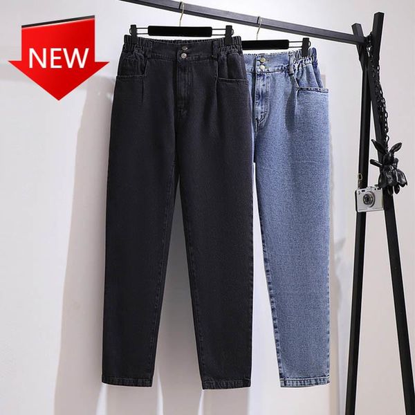 

women's pants & capris high waist slim jeans bf straight wide leg 7xl 8xl 9xl 10xl simple casual cotton trousers plus size autumn loose, Black;white