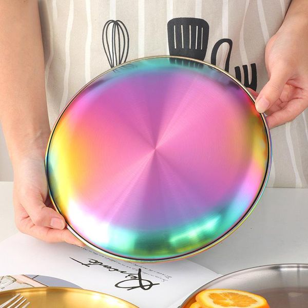 

dishes & plates stainless steel round dining plate steak fruit cake tray