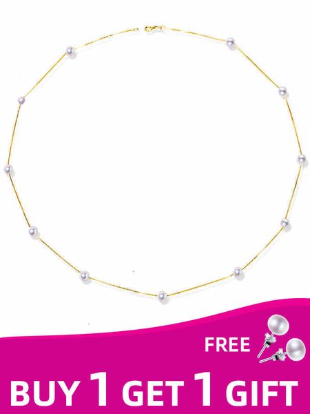 

xf800 18k yellow gold natural freshwater pearl necklace fine jewelry wedding gift bridal pearl chains necklace xfx233, Silver