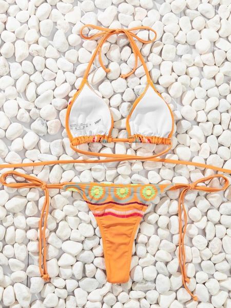 

women's swimwear geometric graphic halter bikini swimsuit, White;black