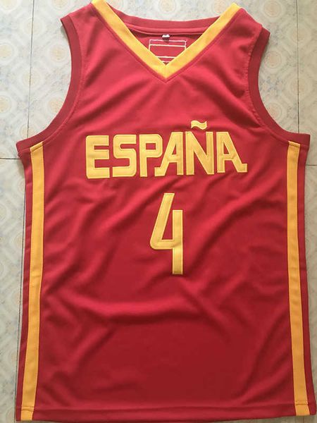 Equipe vermelha Espanha 4 Pau Gasol Basquete Jersey costurada personalizada qualquer número e nome Jerseys