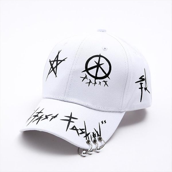 

graffiti baseball cap hiphop black white hat with iron ring fashion for men women, Blue;gray