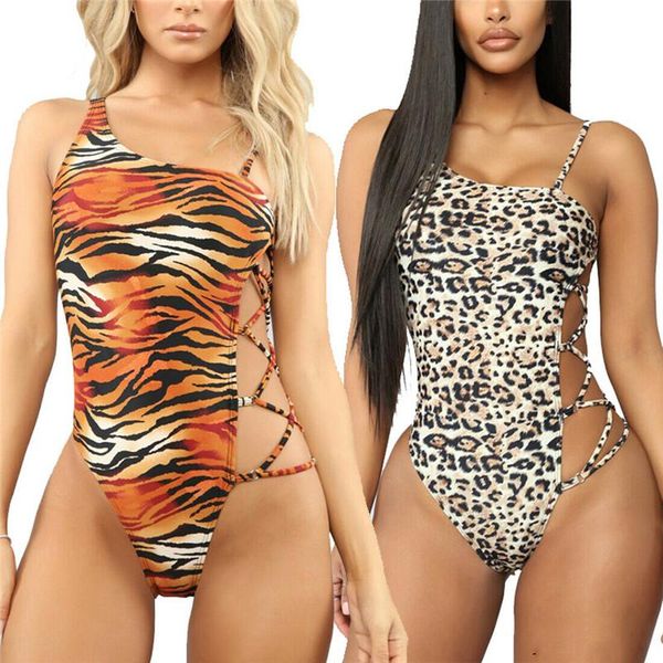 

one-piece suits 2021 women one piece swimsuit off shoulder monokini push up padded swimwear leopard hollow out bathing suit beachwear