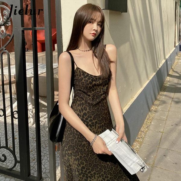 

jielur summer leopard sleeveless womens dress v neck high waist skinny elegant lady for female s l, Black;gray