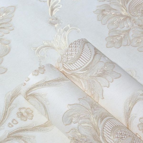 

golden beige damask wallpaper roll embossed texture wall paper for bedroom living room decoration