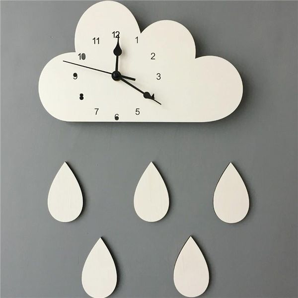 

wall clocks cartoon wooden cloud raindrop clock modern home decor children's room decoration diy living z048