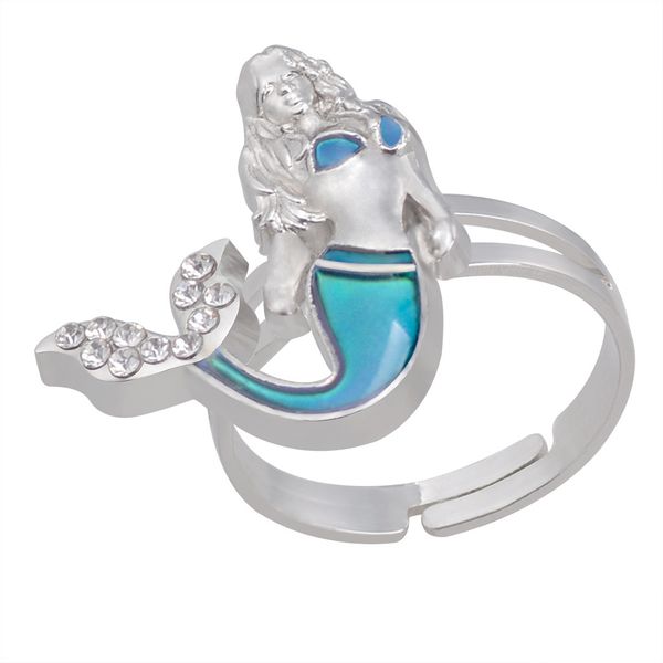 

caribbean mermaid mood ring fashion cz diamond vintage emotion color change open mouth band rings 100pcs/lot, Silver
