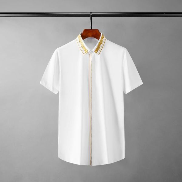 

men's casual shirts minglu summer male luxury golden royal embroidery short sleeve mens dress fashion slim fit party man shrits, White;black