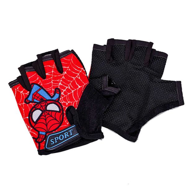 

2pcs cycling kids summer half finger bicycle breathable cartoon bike boys and girls outdoor sport gloves, Blue;gray