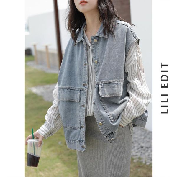 

women's vests spring 2021women's outer wear sleeveless denim vest loose korean style boyfriend students' work clothes waistco, Black;white