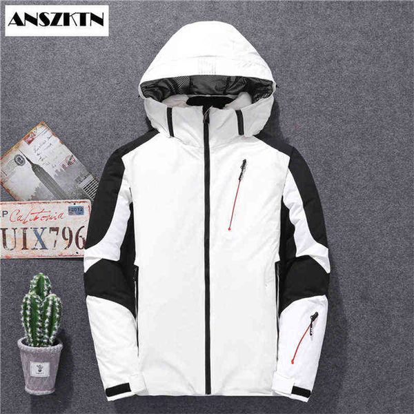 

anszktn new men's down jacket outdoor winter ski suit youth fashion thickened cold proof hooded short down jacket for men y1103, Black