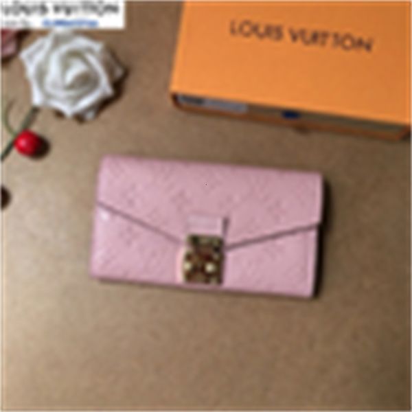 

chain brand designer card luxury m62459 twist key lock envelope pouches wallet pink women wallet real leather long holders wallets phone cas, Red;black