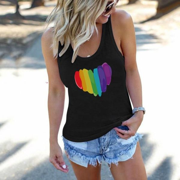 

women's tanks & camis colorful heart printed woman tank casual harajuku for women ladies sleeveless vest valentine day gift camisetas, White