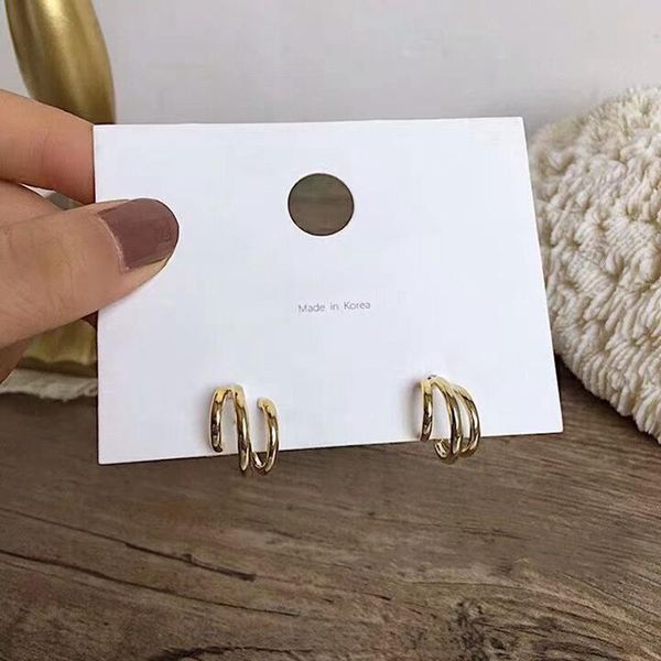 

hoop & huggie 2021 trendy metal earring for woman vintage triple open circle c shaped korean statement earrings accessories brincos, Golden;silver