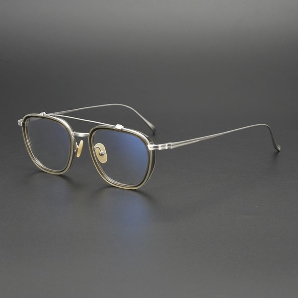 

single refined pure handmade cyan gray double beam pilot japanese spectacle optical frame men's and women's wide face, White;black
