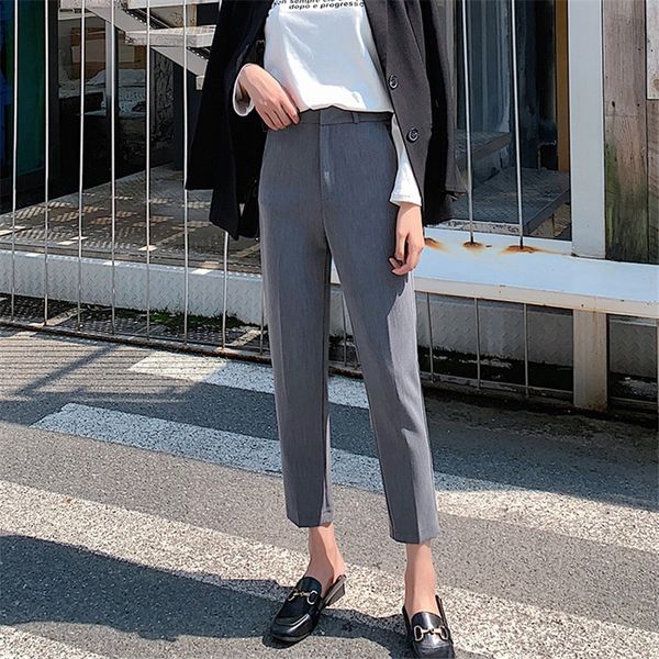 

new 2021 korean women brief wide leg pants spring stylish solid plus size all match thin chic office lady high waist trousers ub29, Black;white