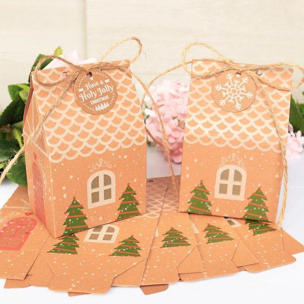 

gift wrap 100pcs kraft paper house shape with ropes tags candy dragee box cookie packaging boxes christmas tree pendant party decor