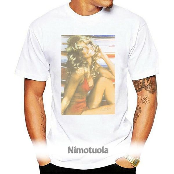 

men's t-shirts farrah fawceswimsuit poster t shirt mens 70s retro celebrity tees white 2021 shirts leisure print t-shirt fit, White;black