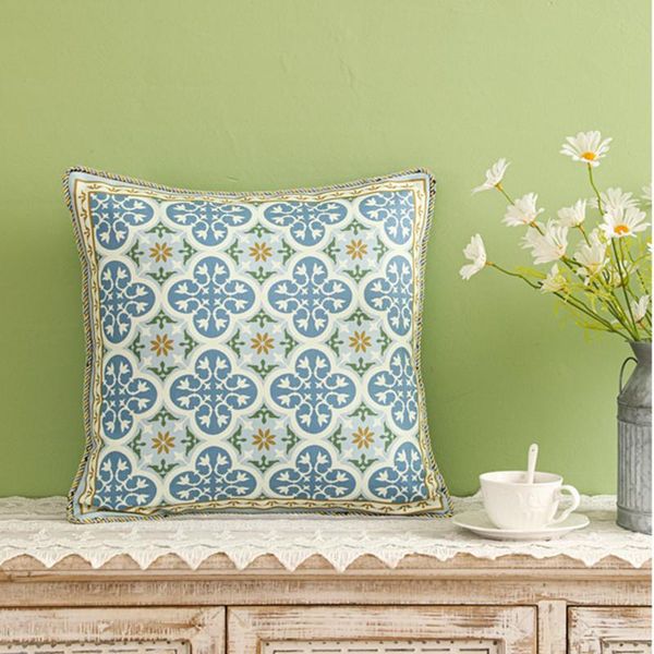 

cushion/decorative pillow decorative chenille square throw cover blue scale colorful moroccan tiles azulejo calligraphic ceramic cushion pil
