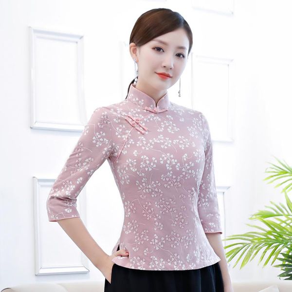 

women's blouses & shirts women half sleeve blouse chinese vintage cotton linen button shirt mandarin collar clothing  l xl xxl xx, White