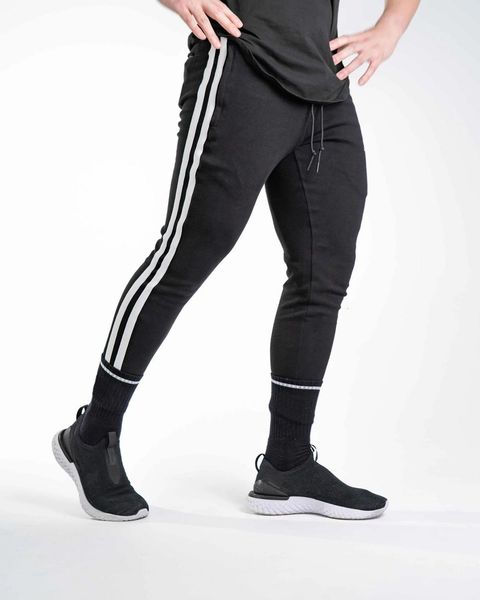 

2021 new fashion striped pencils casual pants basculator bodybuilding men's lean sweatpants 7aks, Black