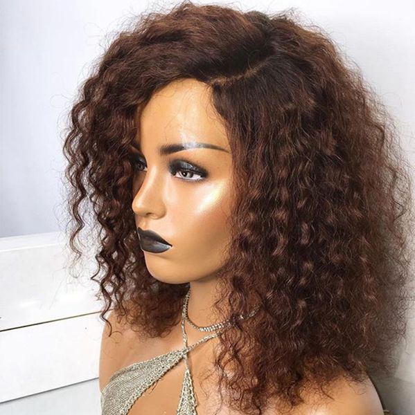 

lace wigs brown curly human hair 180 density with baby full glueless short bouncy for black women, Black;brown