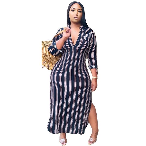

5xl plus size maxi for women with full sleeve cleavage share bodycon dress fall fashion stripe print street style dresses xc7p, Red