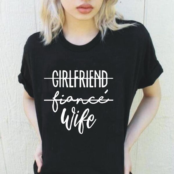 

women's t-shirt girlfriend fiance wife letter printing casual harajuku plus size tees summer outdoor 0-neck cotton tshirts, White