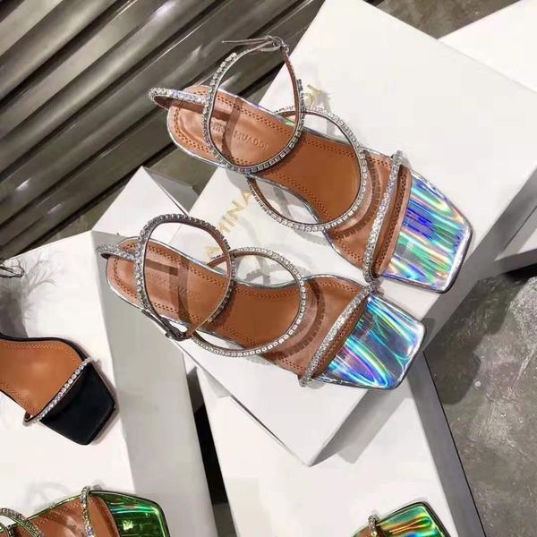 

perfect official quality amina muaddi shoes crystal embellished sandals women designer 80mm high heel gilda leather sandals y1, Black