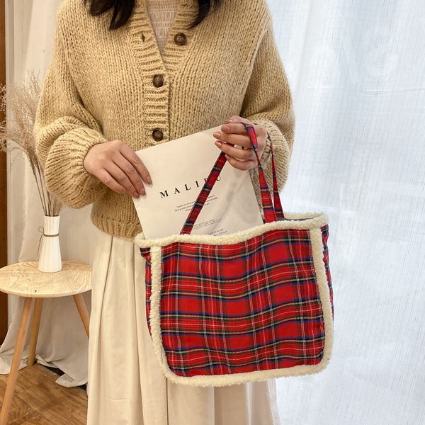 

vintage plaid shopper bag woman luxury designer shoulder bags women knitting handbag woolen cloth casual sac weaving tote bolsas