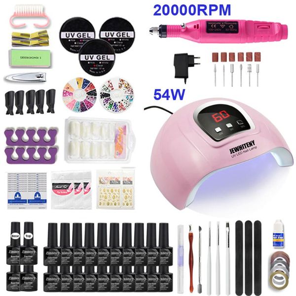 

nail art kits 6/10/20 pcs color gel set base & with120w uv led lamp and 20000 rpm drill machine for
