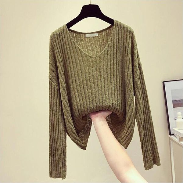 

women's sweaters women solid color v-neck long sleeves knitted basic loose pullovers autumn winter casual, White;black