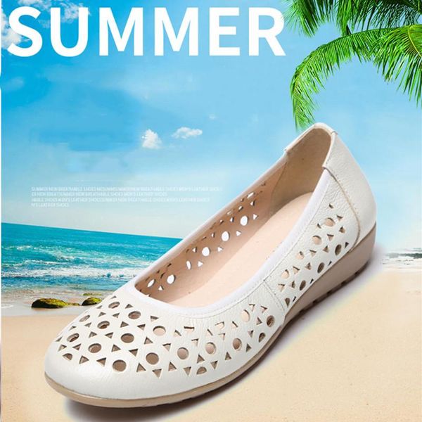 

aiyuqi sandals summer women 2021 new genuine leather sandals women hole breathable flat mom large size shoes, Black