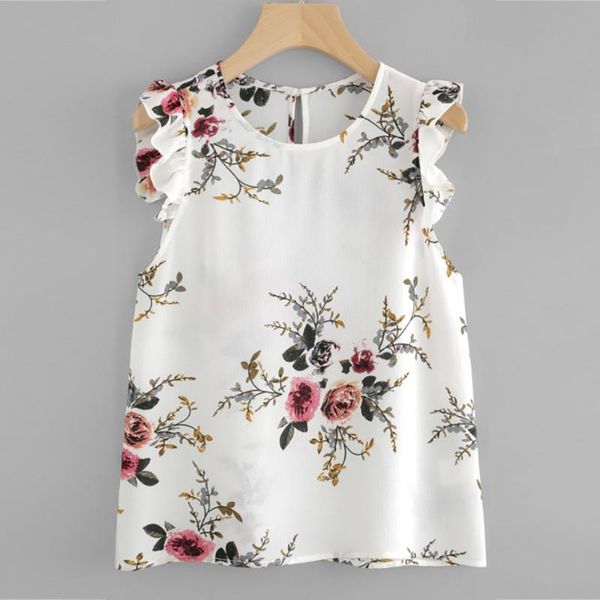 

women's blouses & shirts women chiffon blouse floral print butterfly sleeve summer plus size elegant pullover sleeveless vest tank shi, White