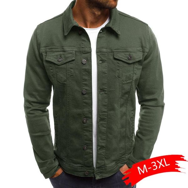 

2021 solid slim turn-down denim collar jacket men fashion autumn streetwear jackets mens jackets casual coats denim color jeans icbwa, Black