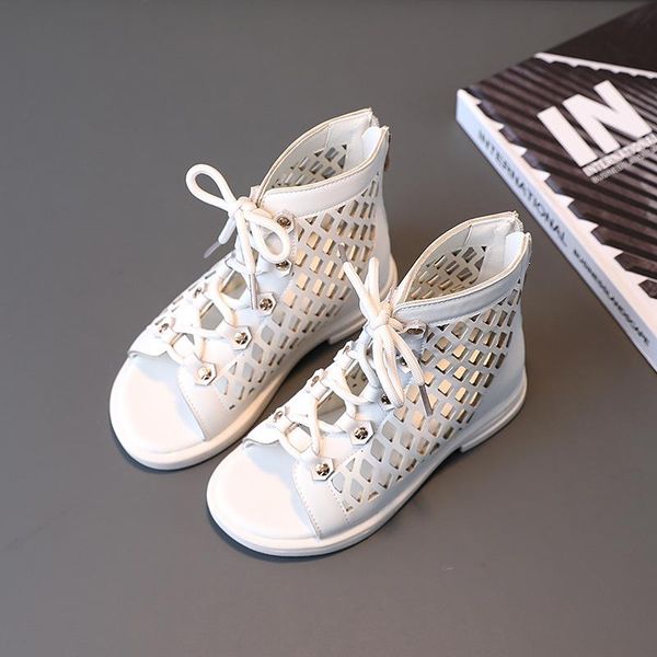 

sandals 2021 summer children's shoes, fish head girls fashion hollow roman shoes through western style boots, Black;red