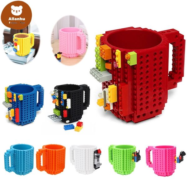 Build-on Brick Tumbler Caneca Tipo Blocos de Construção Copo De Café DIY Bloco De Puzzle Caneca Portátil Drinkware Bebendo Caneca GF