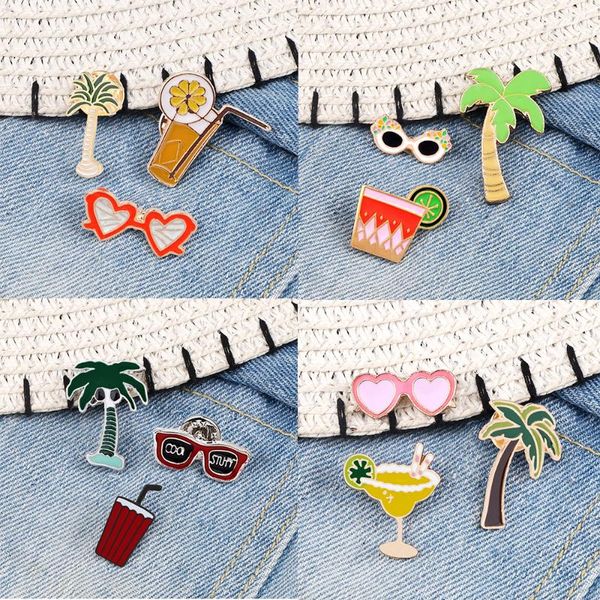 

pins, brooches 3 pcs/set cartoon summer beach cute sunglasses juice coconut trees enamel pins women men fashion badges trendy jewelry, Gray