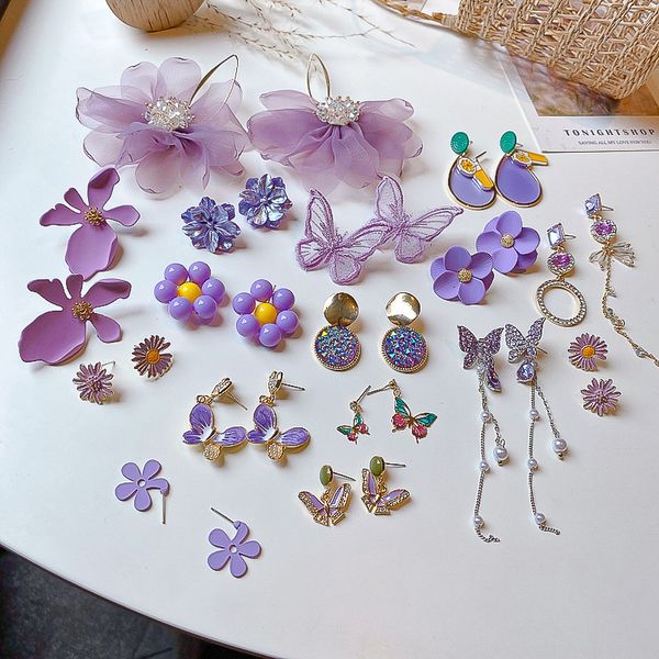 

earrings new korean s925 silver needle fashion purple trend simple and fresh elegant, Golden