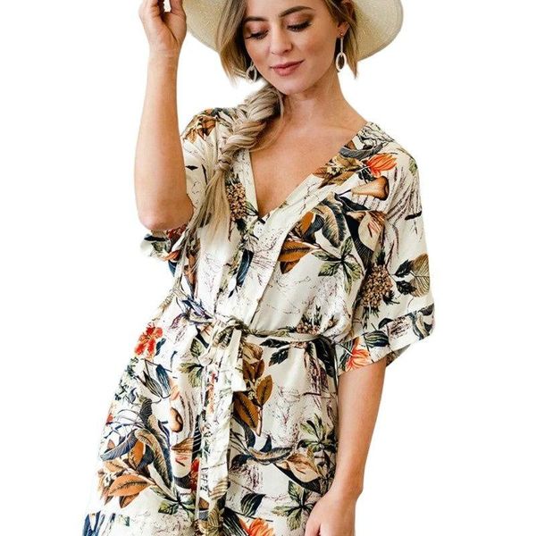

casual dresses woman summer 2021 arrival fashion floral printed v-neck spring women dress, Black;gray