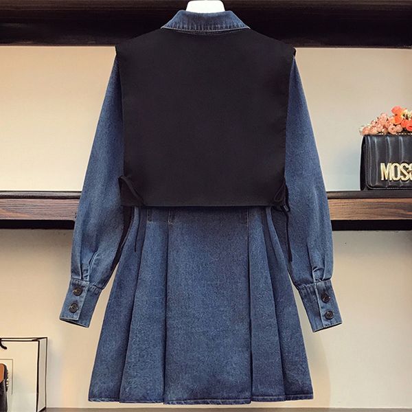 

20nwe spring plus size female dress vest jacket and demin shirt dresstwo piecet set combining streetwear clothes 2fe8, Black;gray